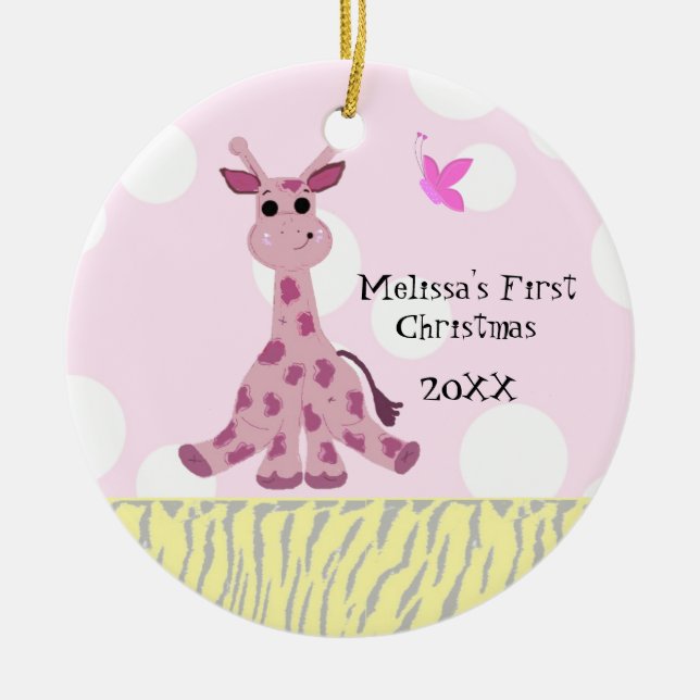 Adorno De Cerámica La primera Navidad de Giraffe Baby (Frente)