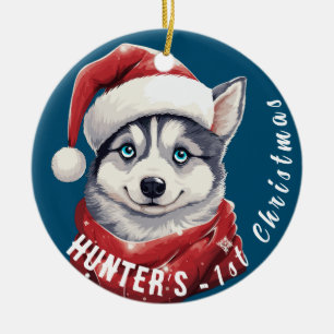 Adorno De Cerámica La primera Navidad de Husky
