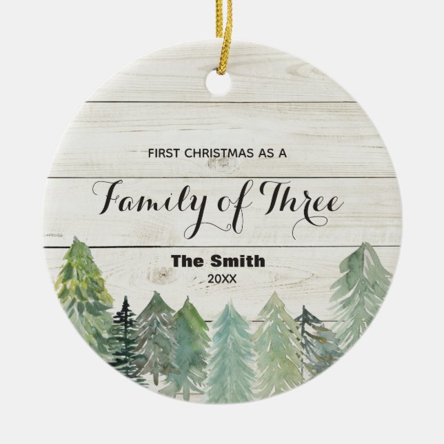 Adorno De Cerámica La primera Navidad de invierno como familia de tre (Frente)