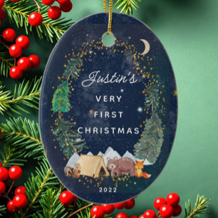 Adorno De Cerámica La primera Navidad de los animales de Woodland