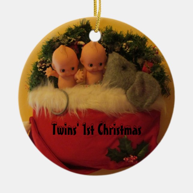 Adorno De Cerámica La primera Navidad de los gemelos (Frente)