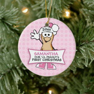 Adorno De Cerámica La primera Navidad de nuestro Lil Cacahuete (rosa)