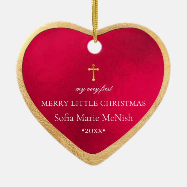 Adorno De Cerámica La primera Navidad de PixDezines Baby, Rojo (Frente)