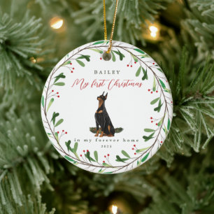 Adorno De Cerámica La primera Navidad de Sweet Dog con nombre y año