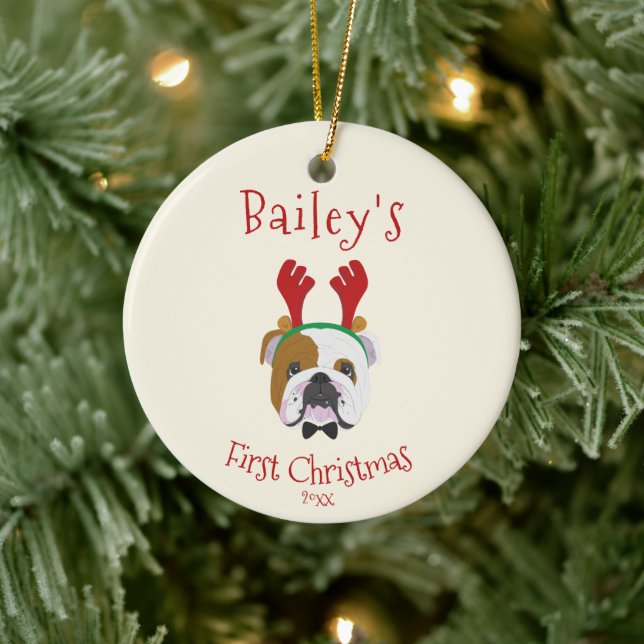 Adorno De Cerámica La primera Navidad de tu perro - Bulldog inglés mu (Árbol)