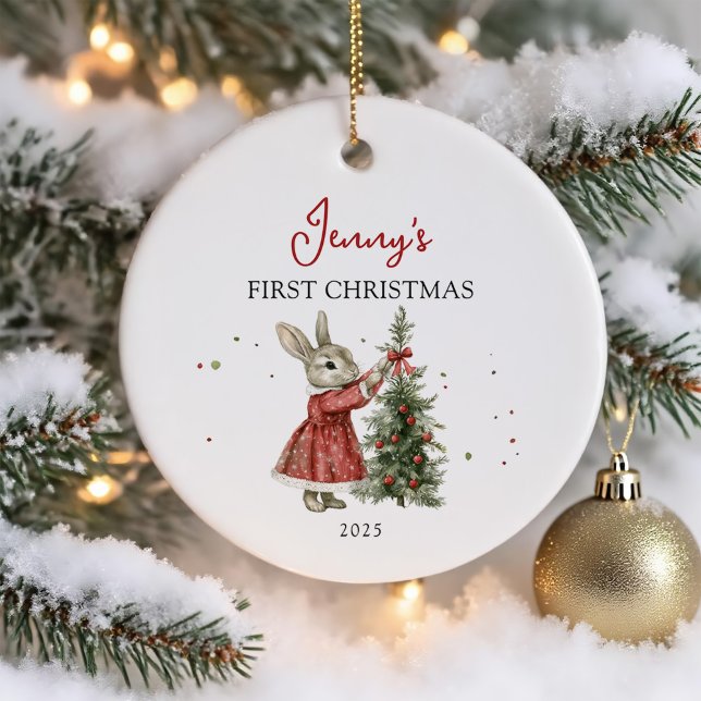 Adorno De Cerámica La primera Navidad de un bebé Chica conejo (Subido por el creador)