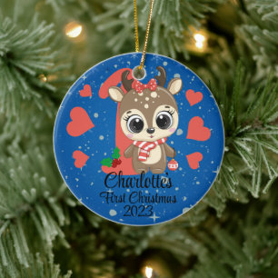 Adorno De Cerámica La primera Navidad de un bebé Chica de renos