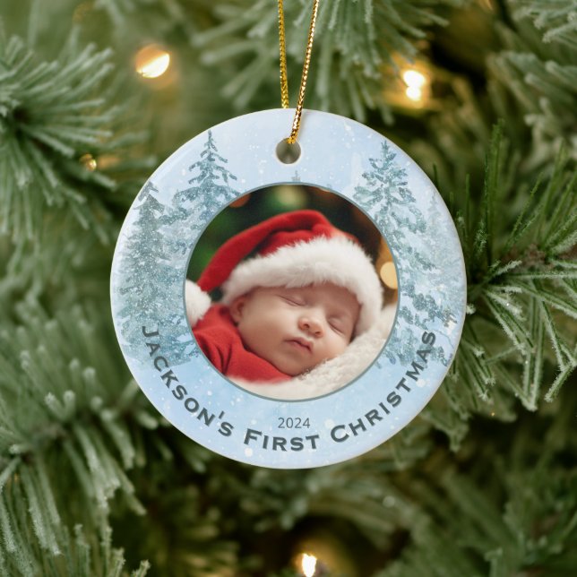 Adorno De Cerámica La primera Navidad de un bebé con foto personaliza (Árbol)