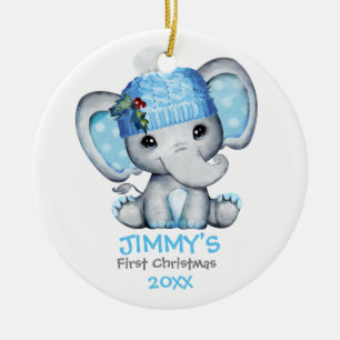 Adorno De Cerámica La primera Navidad de un bebé elefante