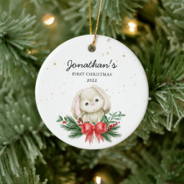 Adorno De Cerámica La primera Navidad de Woodland Bunny Baby
