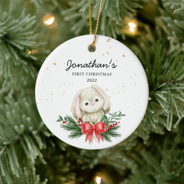 Adorno De Cerámica La primera Navidad de Woodland Bunny Baby (Árbol)
