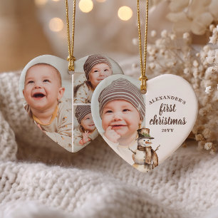 Adorno De Cerámica La primera Navidad del bebé 4 Foto Acuarela Muñeco