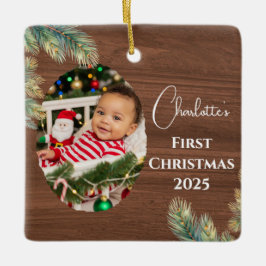 Adorno De Cerámica La primera Navidad del bebé acuarela de Pine Photo