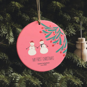 Adorno De Cerámica La primera Navidad del bebé - adorable dúo de muñe