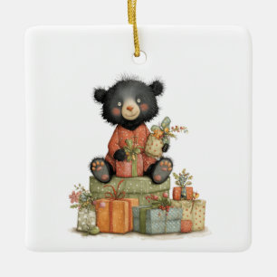 Adorno De Cerámica La primera Navidad del bebé con oso lindo y regalo