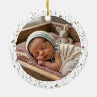 Adorno De Cerámica La primera Navidad del bebé Floral Acuarela Foto