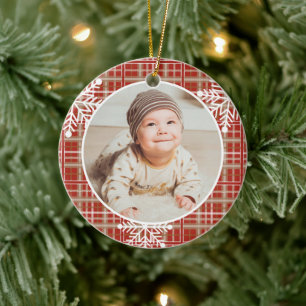 Adorno De Cerámica La primera Navidad del bebé Foto Cuadro Escocés Ro