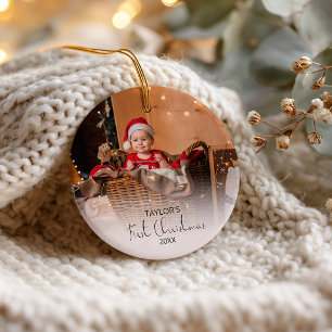 Adorno De Cerámica La primera Navidad del bebé Foto personalizada