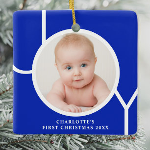 Adorno De Cerámica La primera Navidad del bebé Foto personalizada azu