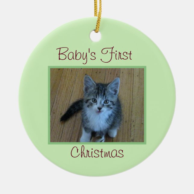 Adorno De Cerámica La primera Navidad del bebé gatito (Frente)