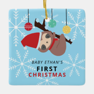 Adorno De Cerámica La primera Navidad del bebé Kawaii Sloth Invierno