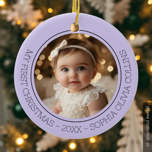 Adorno De Cerámica La primera Navidad del bebé Morado Moderno Foto Re
