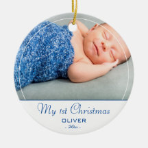 La primera Navidad del bebé Niño azul Foto