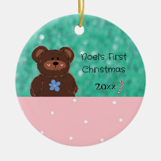 Adorno De Cerámica La primera Navidad del bebé oso (Frente)