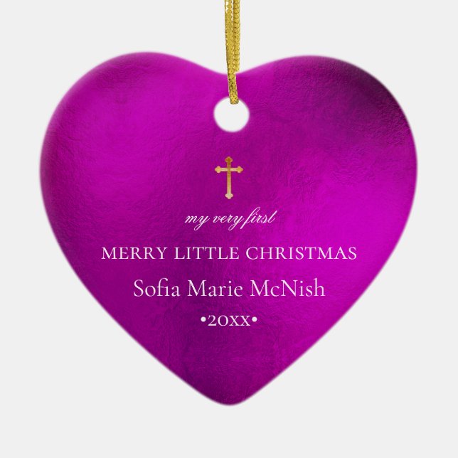 Adorno De Cerámica La primera Navidad del bebé PixDezines, la magenta (Frente)