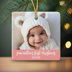 Adorno De Cerámica La primera Navidad del bebé - Simple niña rosa cor