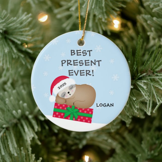 Adorno De Cerámica La primera Navidad del bebé Sloth (Árbol)