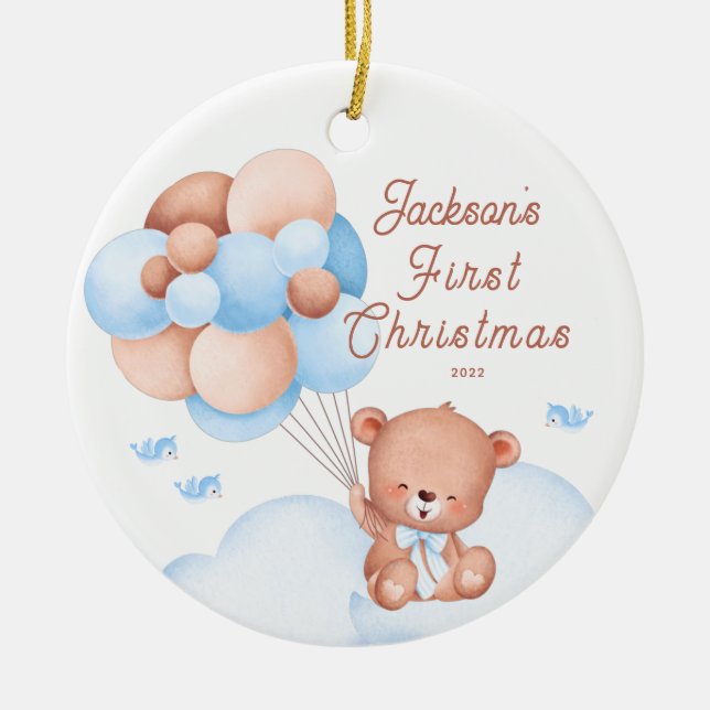Adorno De Cerámica La primera Navidad del bebé Teddy Bear (Frente)