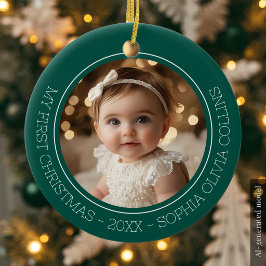 Adorno De Cerámica La primera Navidad del bebé Verde Moderno Foto Rec