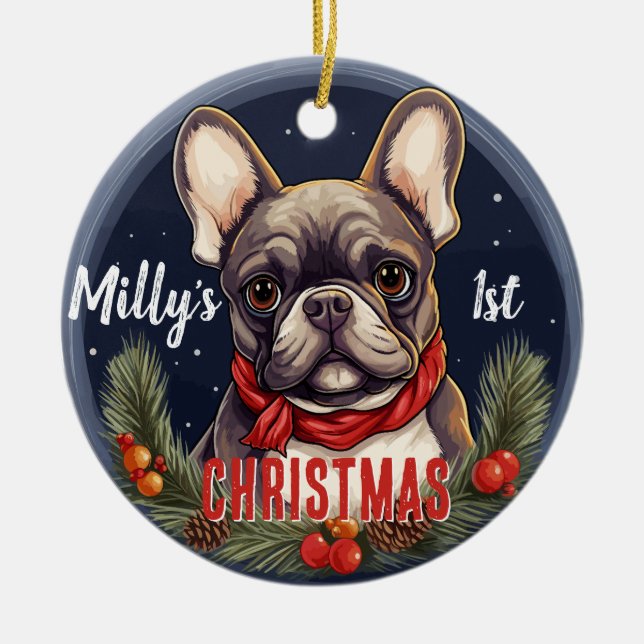 Adorno De Cerámica La primera Navidad del Bulldog francés (Frente)