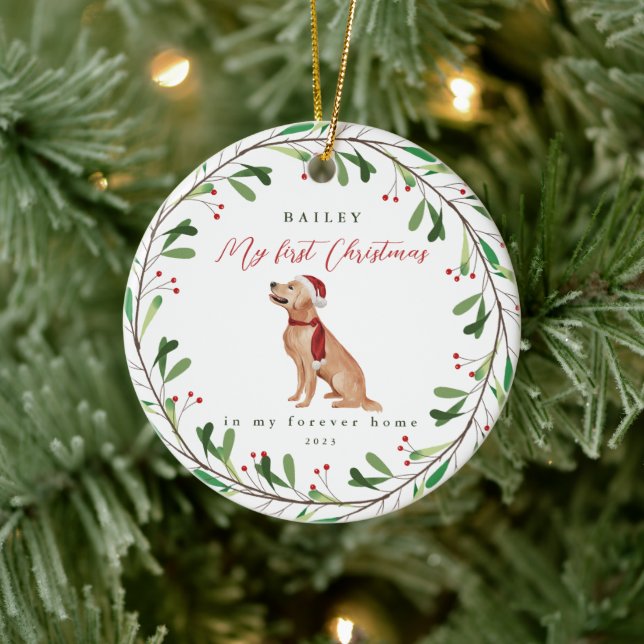 Adorno De Cerámica La primera Navidad del perro dulce con nombre y añ (Árbol)