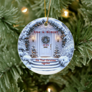 Adorno De Cerámica La primera Navidad juntos fue la puerta blanca del