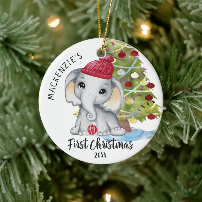 Adorno De Cerámica La primera Navidad personalizada para un elefante  (Árbol)