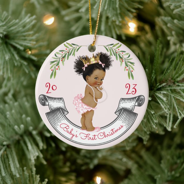 Adorno De Cerámica La primera rosa de Navidad del bebé del cabello ne (Árbol)