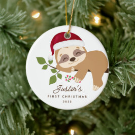 Adorno De Cerámica La primera Santa Sloth de Navidad del bebé