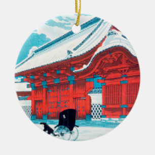 Adorno De Cerámica La Puerta Roja del Hongo en Nieve por Hiroaki Taka