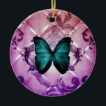 Adorno De Cerámica La púrpura magenta remolina mariposa verde azulada<br><div class="desc">La púrpura del Flourish remolina los regalos verde azulados bohemios de la mariposa. Accesorios caseros elegantes de Boho. Decoración francesa del hogar del país. Complementos verde azulados de la mariposa. Decoración elegante lamentable del hogar de la mariposa. Accesorios caseros del art déco.</div>