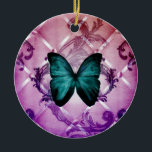 Adorno De Cerámica La púrpura magenta remolina mariposa verde azulada<br><div class="desc">La púrpura del Flourish remolina los regalos verde azulados bohemios de la mariposa. Accesorios caseros elegantes de Boho. Decoración francesa del hogar del país. Complementos verde azulados de la mariposa. Decoración elegante lamentable del hogar de la mariposa. Accesorios caseros del art déco.</div>