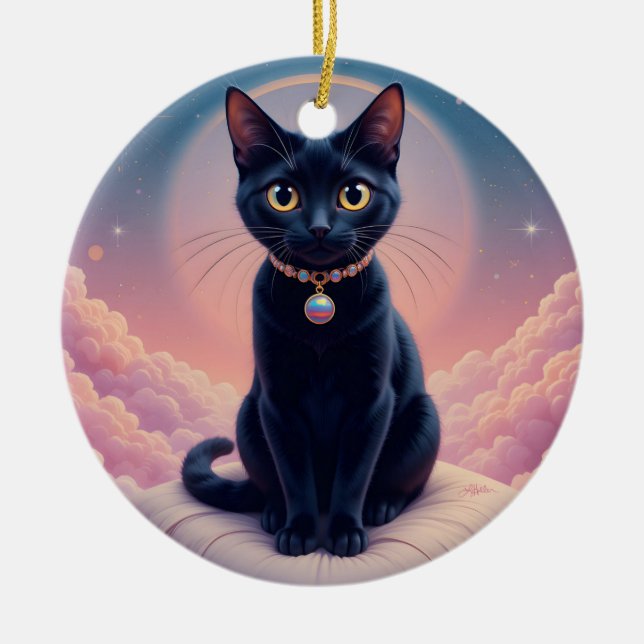 Adorno De Cerámica La Reina Del Cielo Del Gato Negro (Frente)