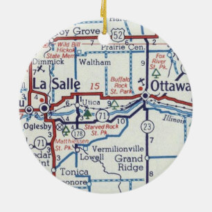 Adorno De Cerámica La Salle y Ottawa Illinois Vintage Map