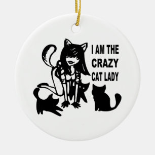 Adorno De Cerámica La señora loca Ornament del gato