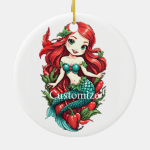 Adorno De Cerámica La sirena de doble cola de la cabeza roja Thunder_
