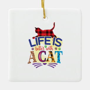 Adorno De Cerámica La Vida De Arte De Gato Es Mejor Con Un Gato
