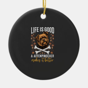 Adorno De Cerámica La Vida Es Buena Affenpinscher Perro Huesos Cruzad