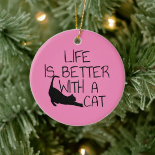 Adorno De Cerámica La vida es mejor con un gato