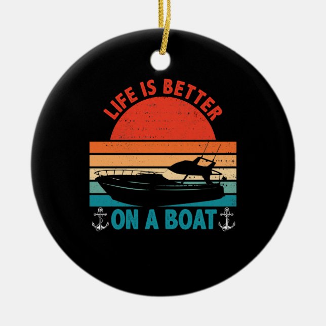 Adorno De Cerámica La vida es mejor en un barco capitán Boater (Frente)